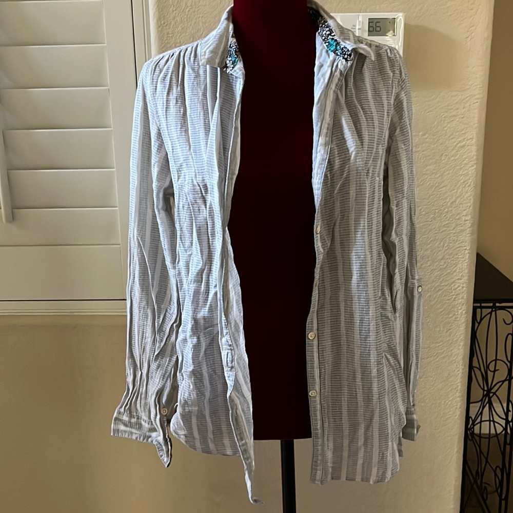 Anthropologie Lace Inset Button Down